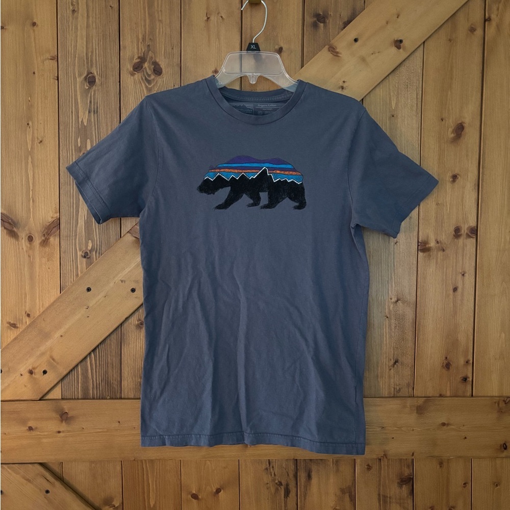 Men’s Patagonia Penciled Bear Logo Slim Fit Blue T-shirt | Size Small